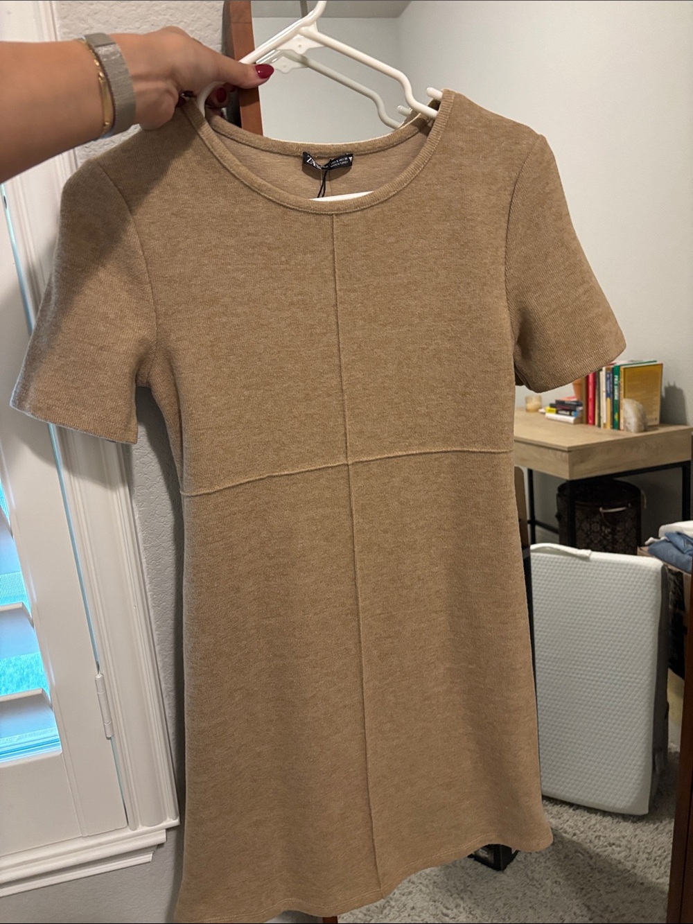 J. Crew Camel Short-Sleeve Knit Mini Dress